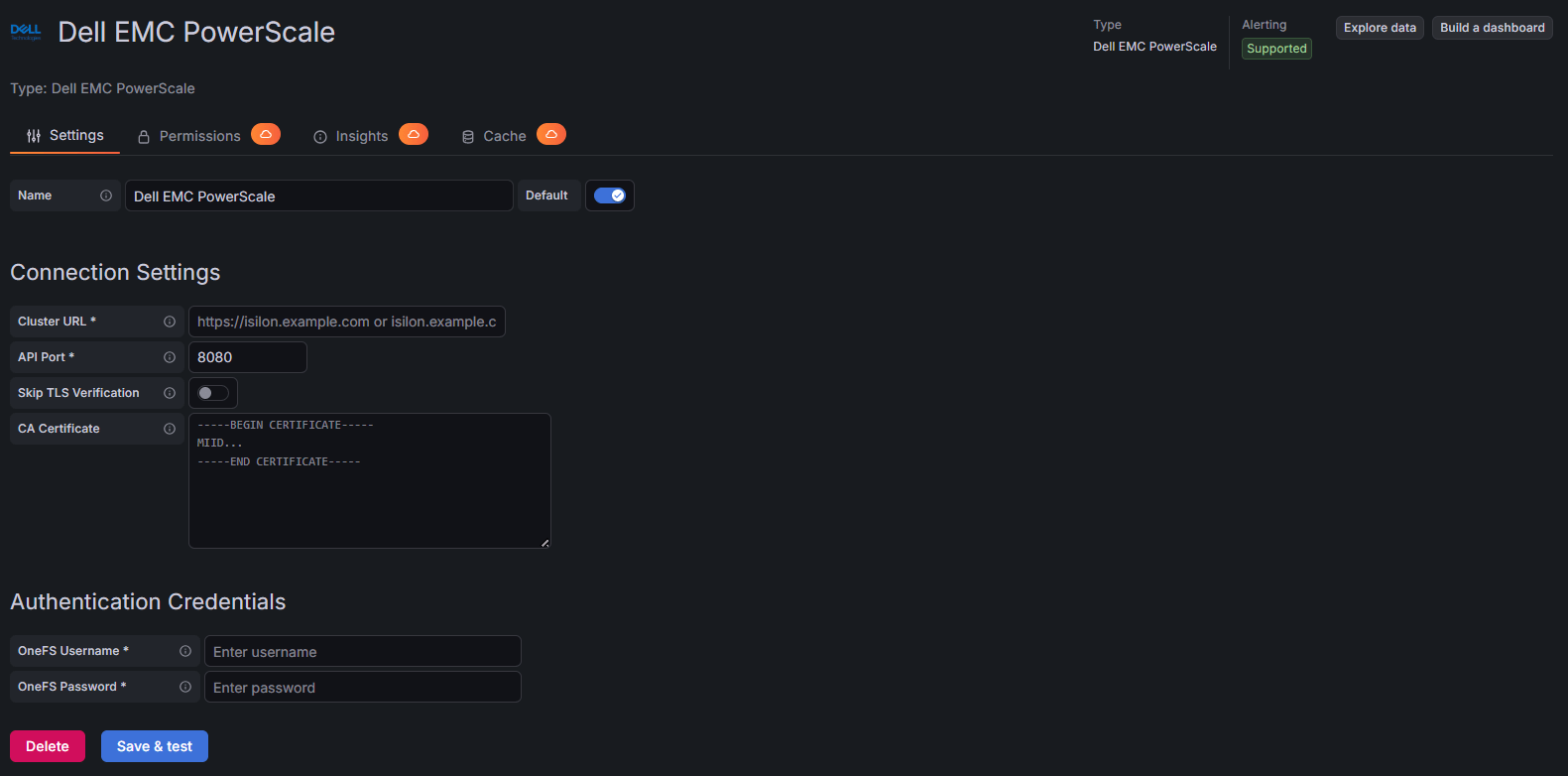 Dell EMC PowerScale data source configuration in Grafana