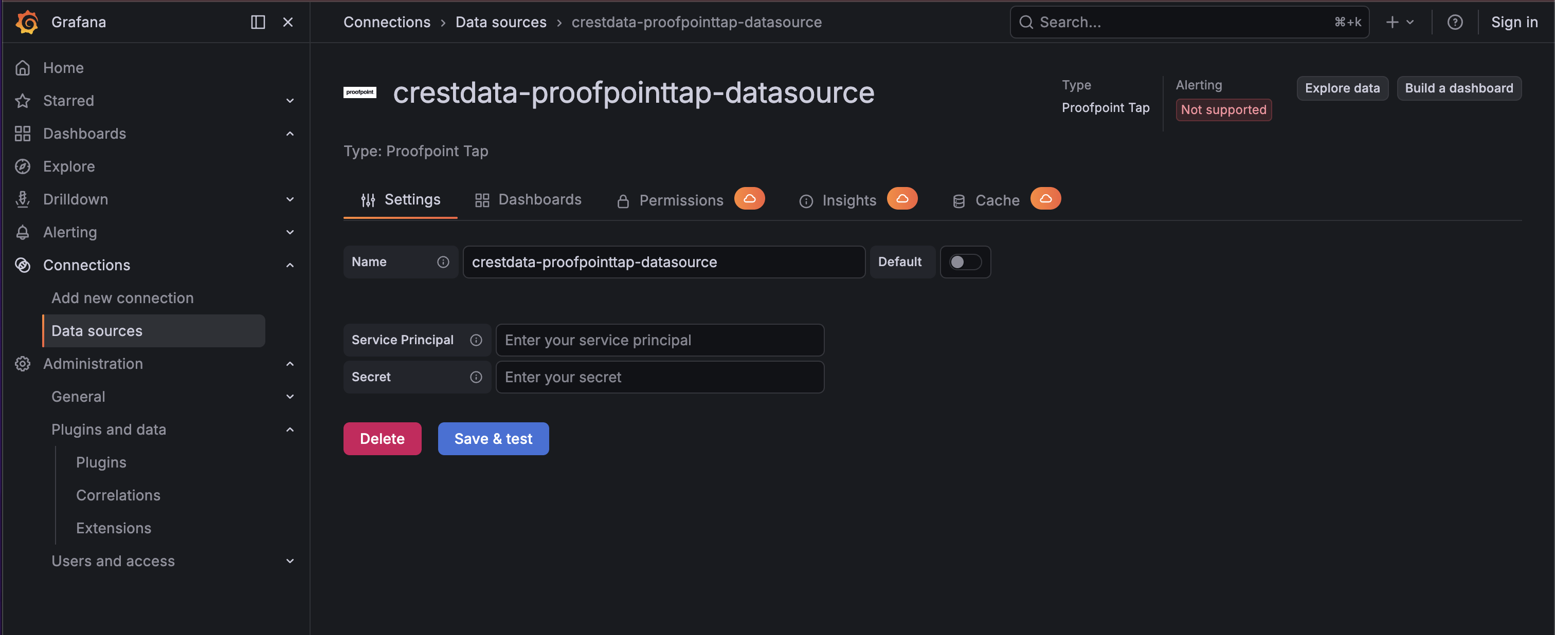 Proofpoint TAP data source configuration in Grafana