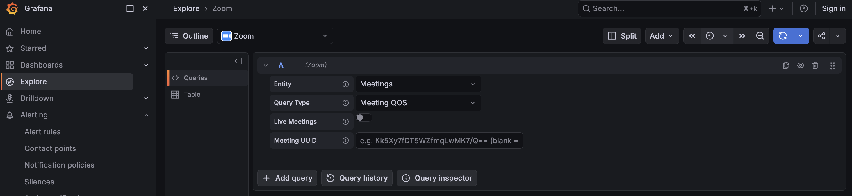 Zoom plugin query editor in Grafana