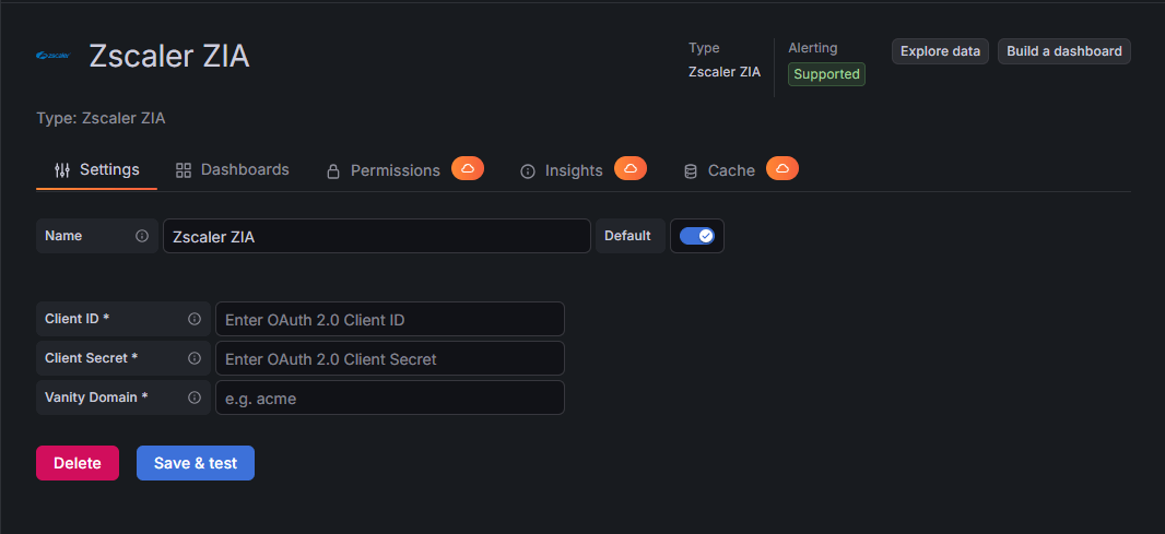Zscaler ZIA data source configuration in Grafana