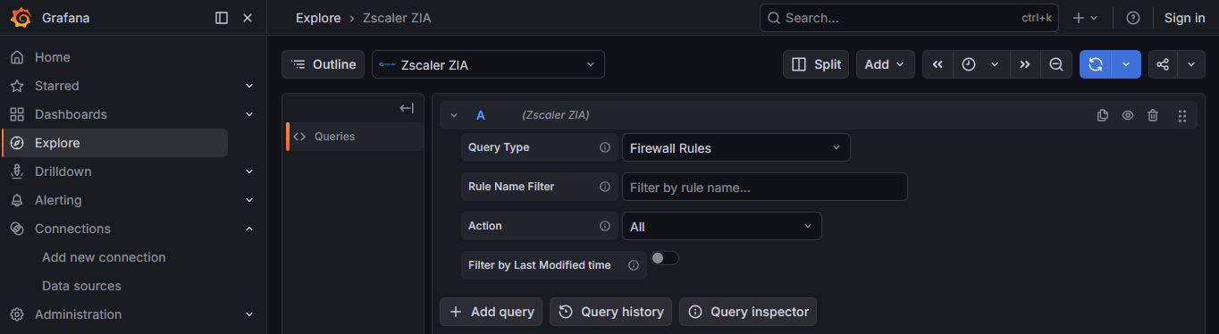 Zscaler ZIA query editor in Grafana